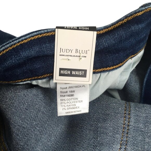 Judy Blue Jeans Womens 18W Dark Wash High Waist Skinny Distressed Leopard Patch - Picture 6 of 16